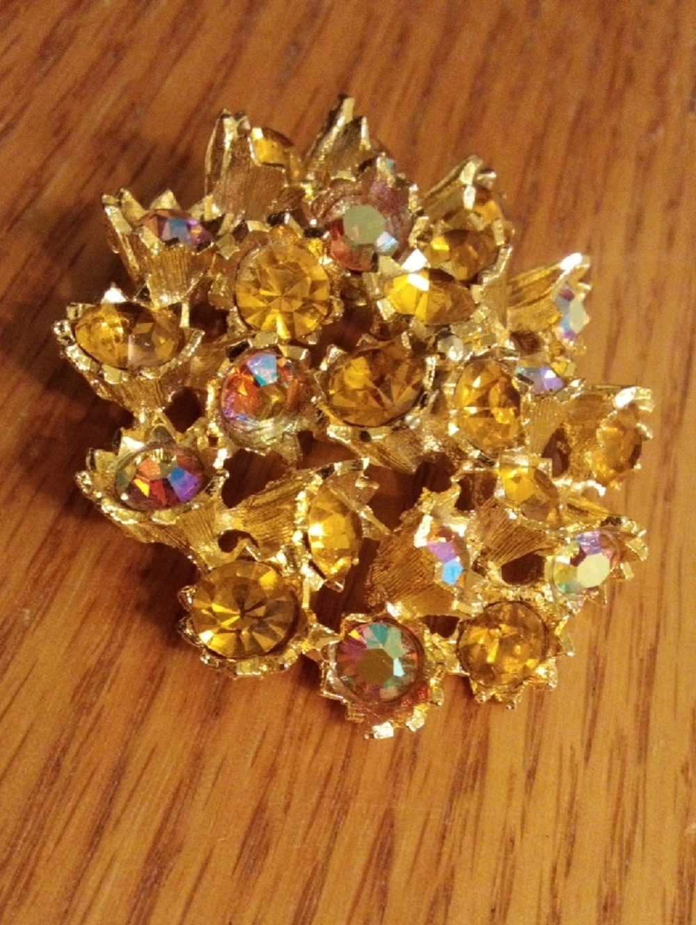 Gold-Tone Yellow Crystal Floral Brooch - Women Jewelry - Picture 2 of 5
